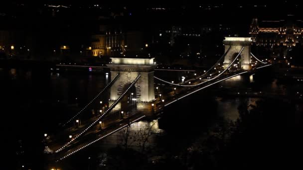 Ponte Cadeia Szchenyi Budapeste Noite — Vídeo de Stock