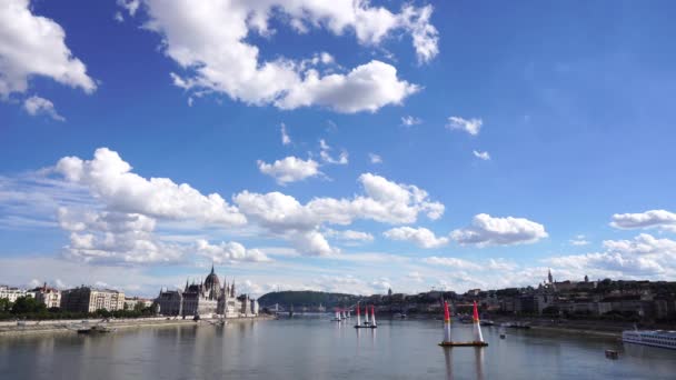 Air Race Danube River Wide Shot — Stock Video