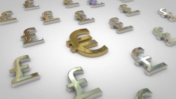 Animação Símbolos Libra Prata Com Símbolo Ouro Euro — Vídeo de Stock