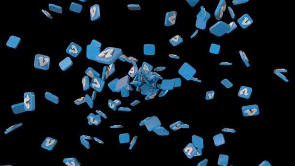 Les icônes des médias sociaux volent à travers une boucle infinie avec canal alpha 