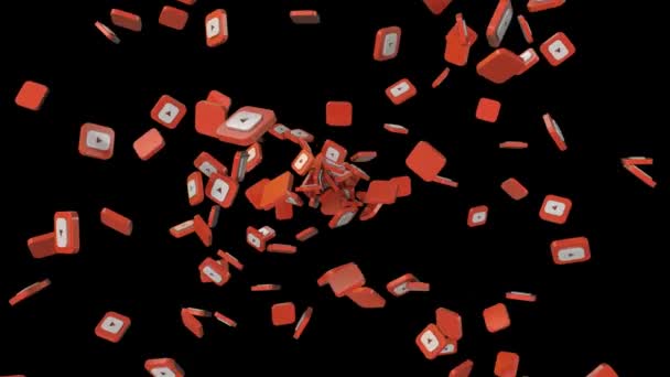 Les icônes des médias sociaux volent à travers une boucle infinie avec canal alpha 