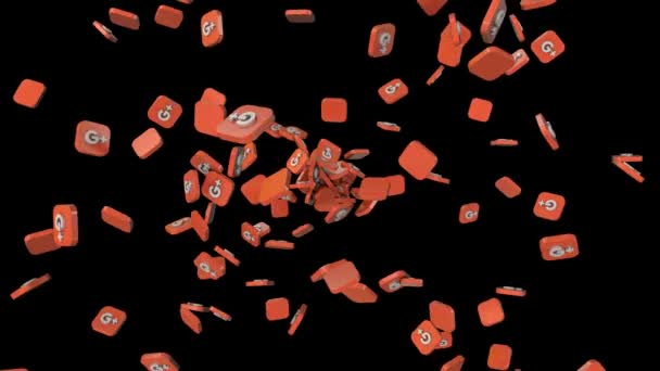 Les icônes des médias sociaux volent à travers une boucle infinie avec canal alpha 