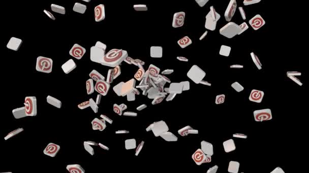 Les icônes des médias sociaux volent à travers une boucle infinie avec canal alpha 