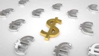 Gümüş Euro sembolleri ile Altın Usd sembolü 