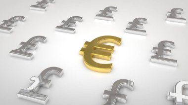 Gümüş Pound sembolleri ile Altın Euro sembolü 