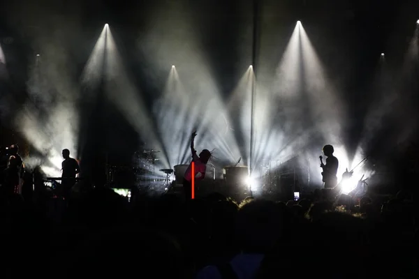 silhouette of singer on stage with volume lights