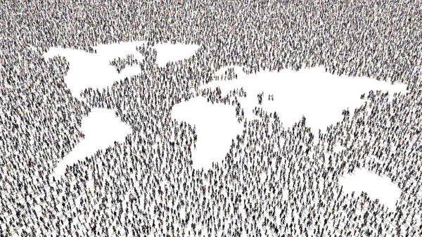 Gran Multitud Personas Dejando Fuera Mapa Del Mundo — Foto de Stock