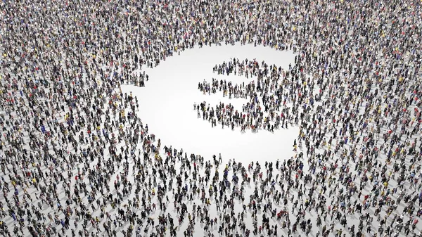 big crowd of people leaving out an Euro symbol