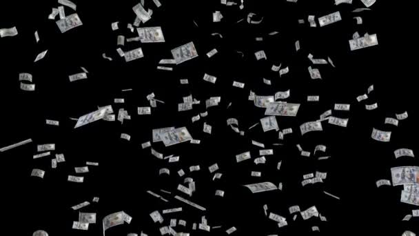一百美元的钞票下降在一个无限循环与阿尔法通道 — 图库视频影像