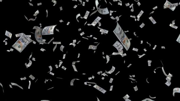 Başlangıç Bitiş Alfa Kanalı Ile Düşen 100 Dolar Banknotlar — Stok video