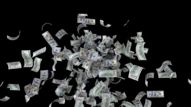 Dolarové Bankovky Vydávané Uprostřed Obrazovky Počátečním Ukončenou Alfa Kanálem — Stock video