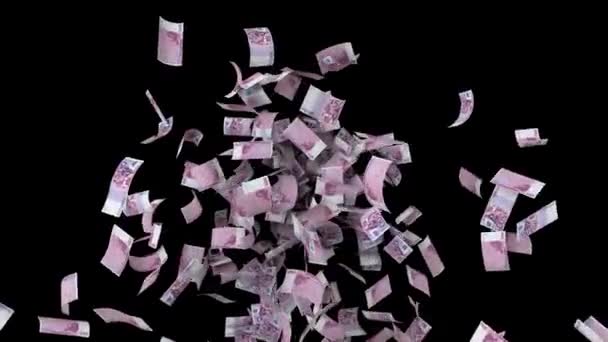 五百欧元钞票从屏幕中间发出 在一个无限循环与阿尔法通道 — 图库视频影像
