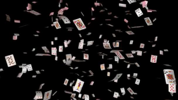 Падение Покерных Карт Всеми Мастями Альфа Каналом Глубиной Поля Бесконечном — стоковое видео