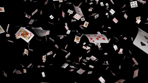 Todos Naipes Cartas Poker Começam Cair Cima Até Desaparecerem — Vídeo de Stock