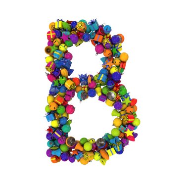 Letters from Christmas ornaments, the letter B