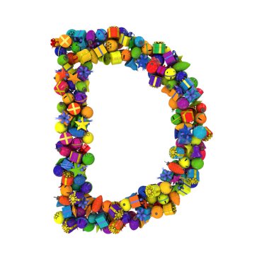 Letters from Christmas ornaments, the letter D
