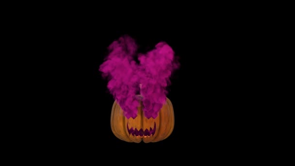 Linterna Calabaza Halloween Con Humo Púrpura — Vídeo de stock