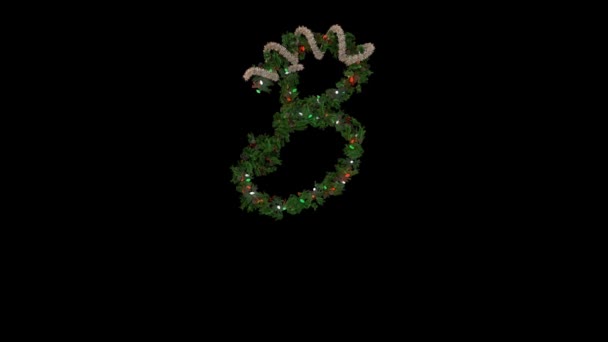 クリスマスリースと点滅ライトBから形成されたアニメーションホリデーテキストタイポグラフィ — ストック動画