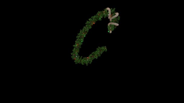 クリスマスリースと点滅ライトCから形成されたアニメーションホリデーテキストタイポグラフィ — ストック動画