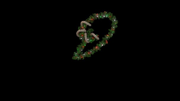 Animated Holiday Text Typography Formed Out Christmas Wreath Blinking Lights — Stock Video