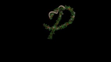 Noel çelengi ve yanıp sönen ışıklardan oluşan animasyon yazı tipografisi P