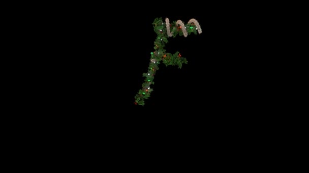 クリスマスリースと点滅ライトから形成されたアニメーションホリデーテキストタイポグラフィF — ストック動画