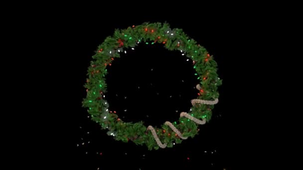 Geanimeerde Vakantie Schriftelijk Gevormd Uit Kerstkrans Knipperende Lichten — Stockvideo