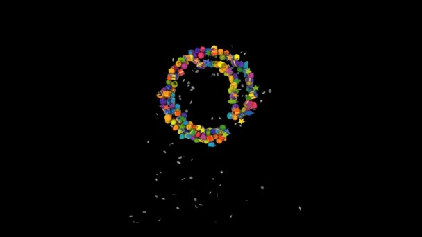 Lettere Festa Tipografia Ornamenti Natalizi Animazione Con Fiocchi Neve Colori — Video Stock