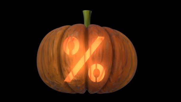 Animated Carved Pumpkin Halloween Text Typeface Candle Light Animation Loop — Stock Video