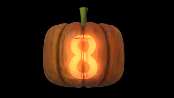 Animado Calabaza Tallada Tipo Texto Halloween Con Vela Lazo Animación — Vídeo de stock