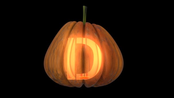 Geanimeerde Gesneden Pompoen Halloween Tekst Lettertype Met Kaars Licht Animatie — Stockvideo