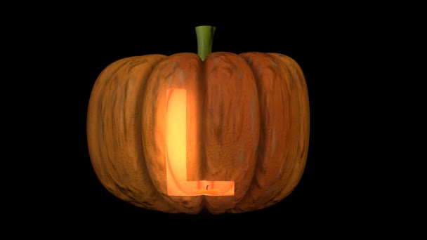 Animated Carved Pumpkin Halloween Text Typeface Candle Light Animation Loop — Stock Video