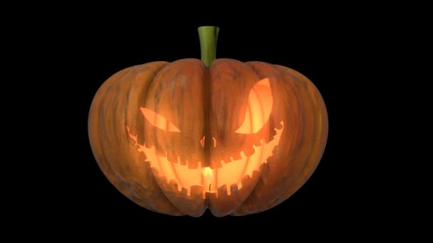 Animado Calabaza Tallada Halloween Cara Malvada Con Vela Lazo Animación — Vídeos de Stock