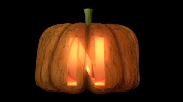 Animierte Geschnitzte Kürbis Halloween Schrift Mit Kerzenlicht Animationsschleife — Stockvideo