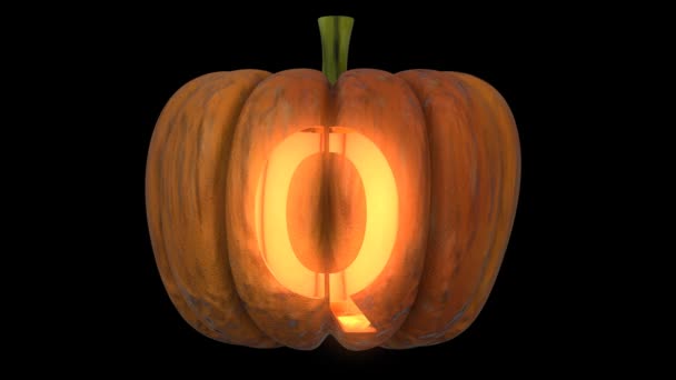 Animated Carved Pumpkin Halloween Text Typeface Candle Light Animation Loop — Stock Video
