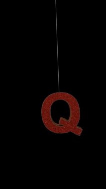 3D animasyon dinamik simler noel süsü yazı tipografi döngüsü alfa kırmızı Q ile