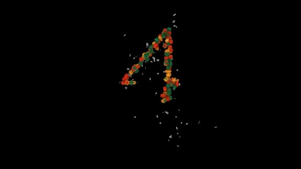 用圣诞装饰品拼写字母动画与雪花夹杂的色彩4 — 图库视频影像
