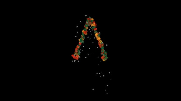 雪の結晶の古典的な色を持つクリスマスオーナメントのアニメーションから休日の文字タイポグラフィA — ストック動画