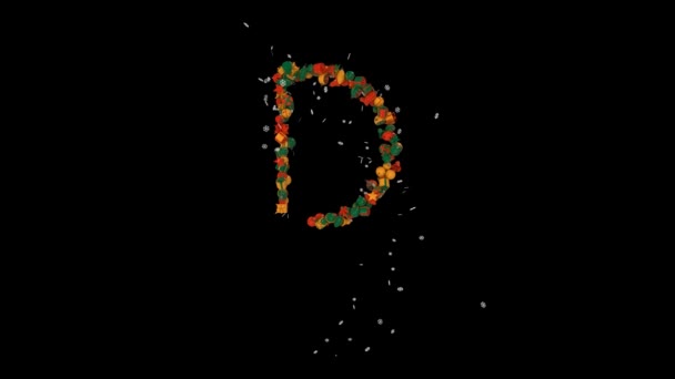 Urlaubsbriefe Typografie Aus Weihnachtsschmuck Animation Mit Schneeflocken Klassische Farben — Stockvideo