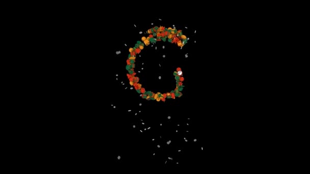Типографія Святкових Літер Різдвяних Прикрас Анімація Сніжинками Фігурних Кольорів — стокове відео