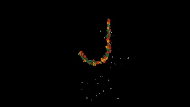 Letras Férias Tipografia Fora Enfeites Natal Animação Com Flocos Neve — Vídeo de Stock