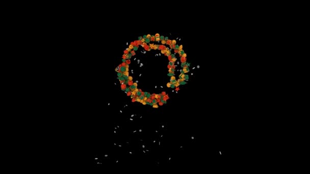 雪の結晶の古典的な色を持つクリスマスオーナメントのアニメーションから休日の文字タイポグラフィ — ストック動画