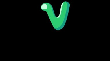 Düz yapışkan harfler yazı tipi animasyonu alfa V ile içeri akıyor.