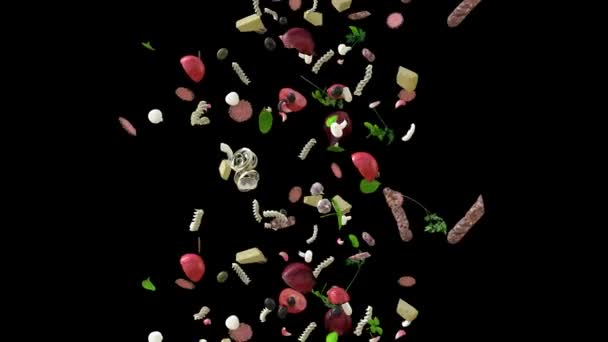 Ingredienti Alimenti Comuni Italiani Che Cadono Ciclo Infinito Con Canale — Video Stock