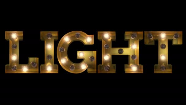 Žárovka Písmeno Tažný Způsob Blikání Aktion Hláskování Slovo Světlo — Stock video