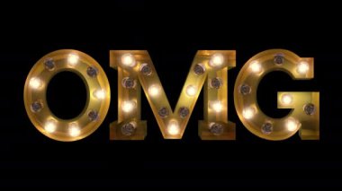 Ampul harfi çekici yol yanıp sönen aksiyon OMG sözcüğünü heceler