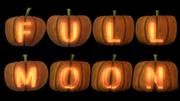 Cartas Abóbora Halloween Esculpidas Com Vela Canal Alfa Formando Texto — Vídeo de Stock