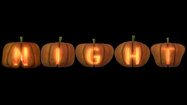 Geschnitzte Halloween Kürbisbuchstaben Mit Kerze Und Alphakanal Bilden Die Textnacht — Stockvideo