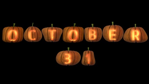 用蜡烛和阿尔法通道雕刻的万圣节南瓜信 组成了10月31日的文字 — 图库视频影像