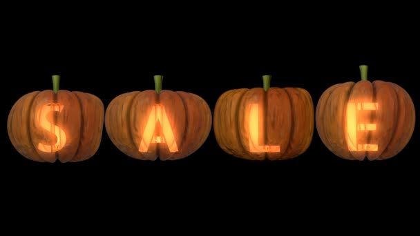 Rzeźbione Halloween Pumpkin Letters Świecą Kanał Alfa Tworzących Sprzedaż Tekstu — Wideo stockowe